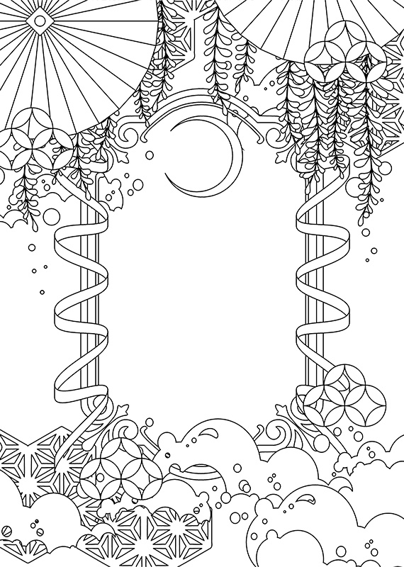 【印刷用】和風ファンタジーフレーム素材「1色刷り用素材」