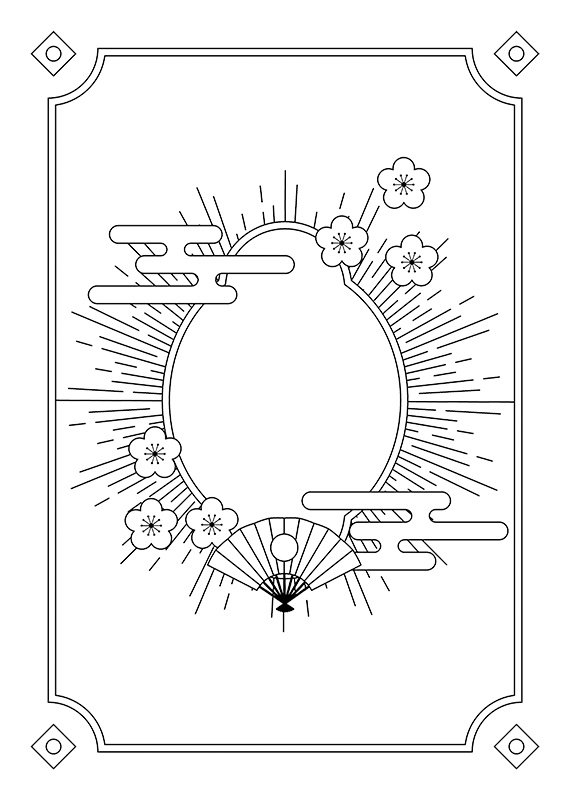【印刷用】和風ファンタジーフレーム素材「1色刷り用素材」