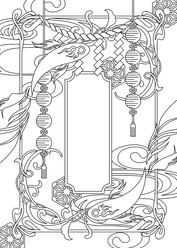 【印刷用】和風ファンタジーフレーム素材「1色刷り用素材」