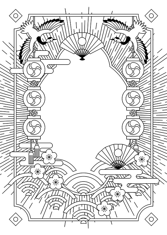 【印刷用】和風ファンタジーフレーム素材「1色刷り用素材」