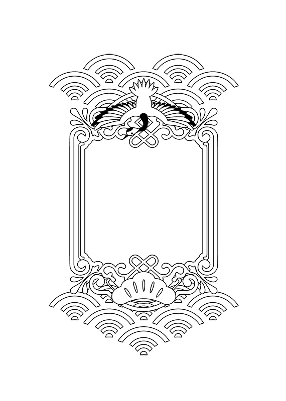 【印刷用】和風ファンタジーフレーム素材「1色刷り用素材」