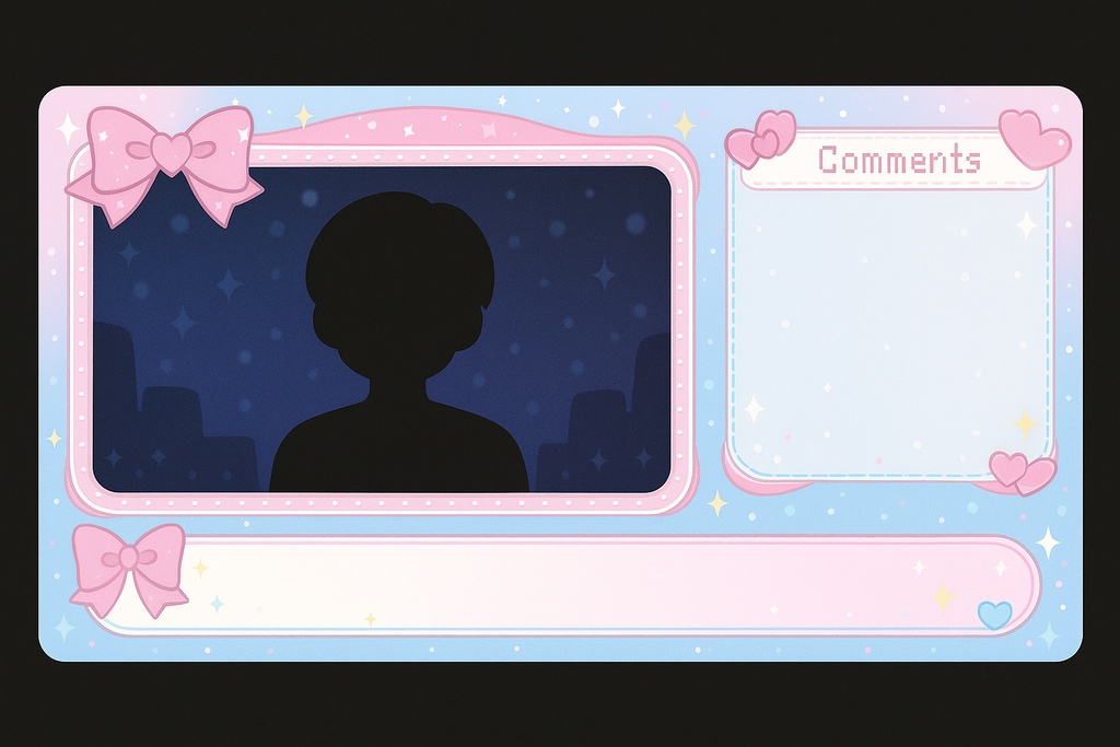 【配信素材】可愛いアイドル系オーバーレイセット(フレーム/コメント枠/BRB/Starting Soon/テロップ帯)