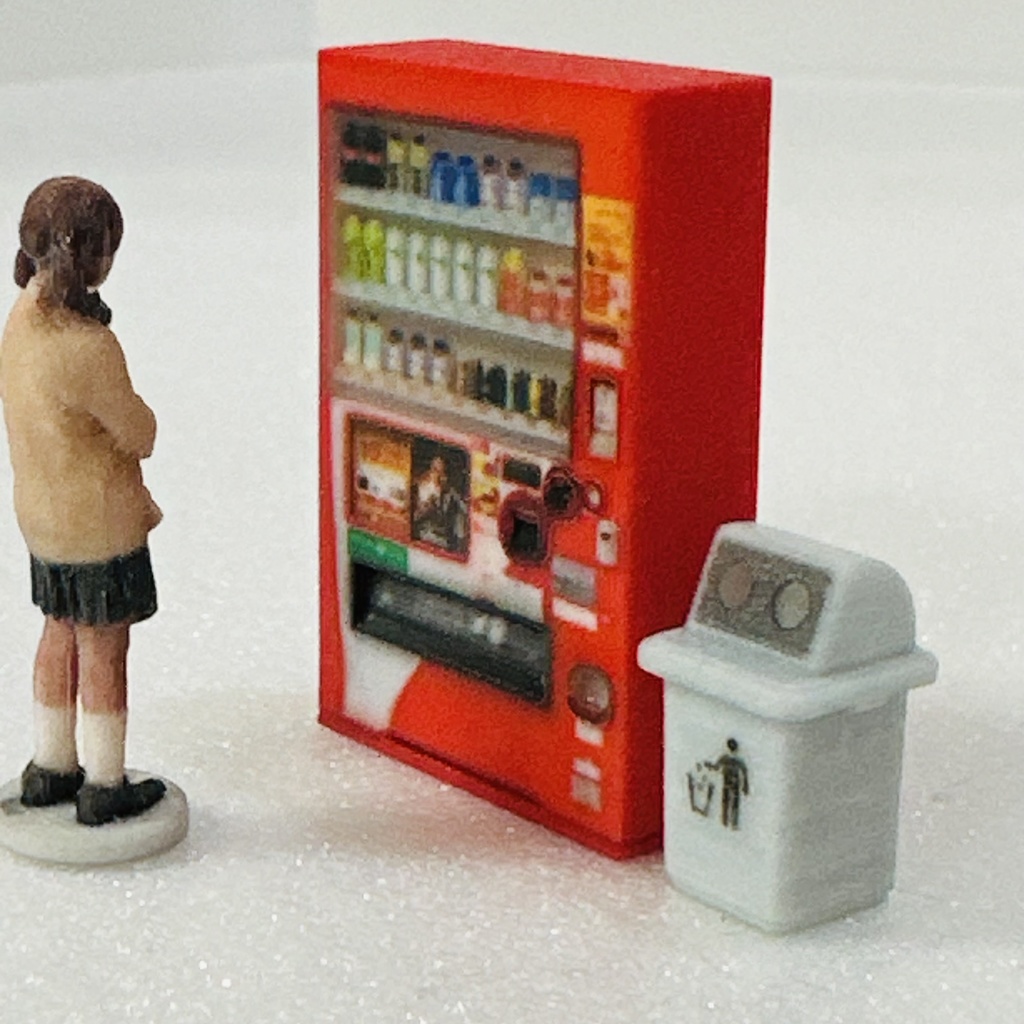 1/64 立体タイプ自販機+空き缶入れ ミニチュア フィギュアに ジオラマに ミニカーに