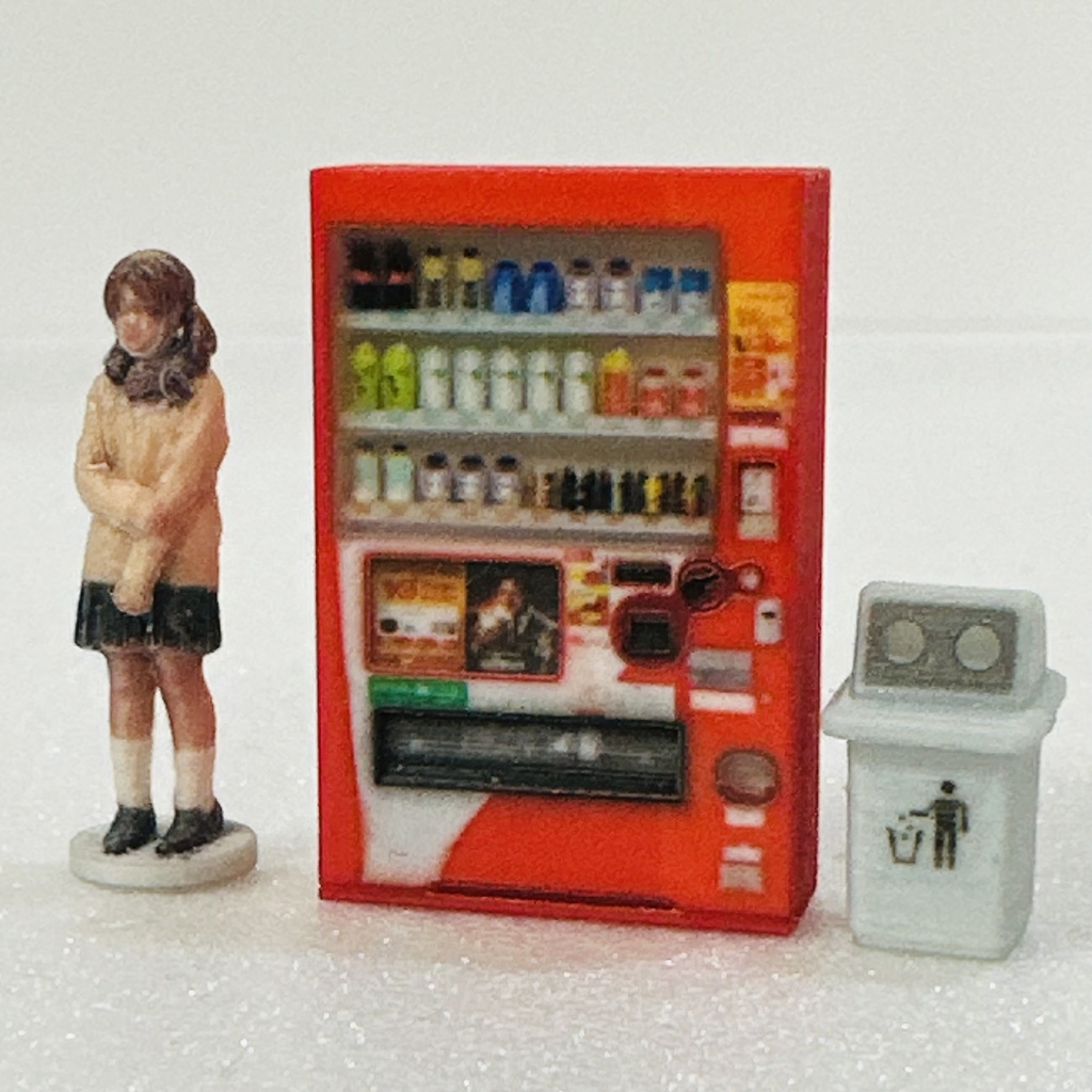 1/64 立体タイプ自販機+空き缶入れ ミニチュア フィギュアに ジオラマに ミニカーに