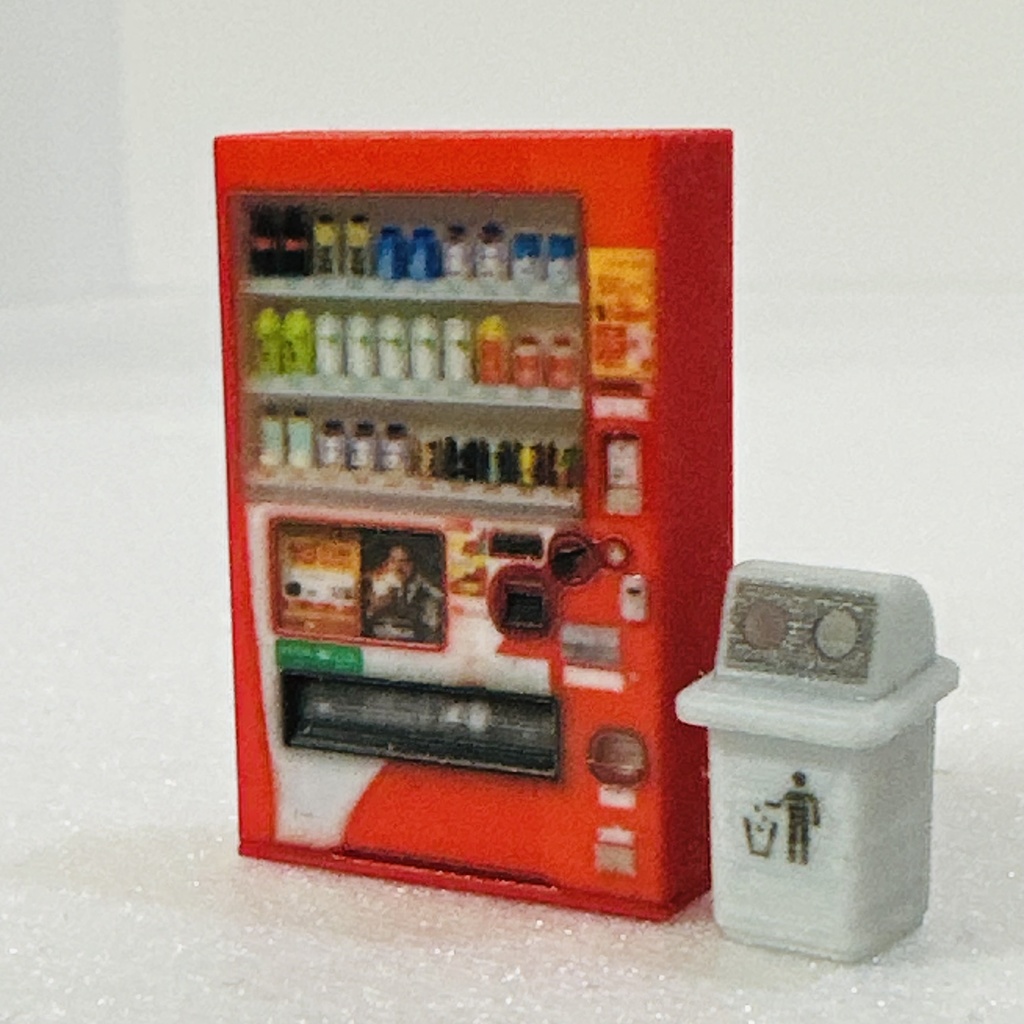 1/64 立体タイプ自販機+空き缶入れ ミニチュア フィギュアに ジオラマに ミニカーに