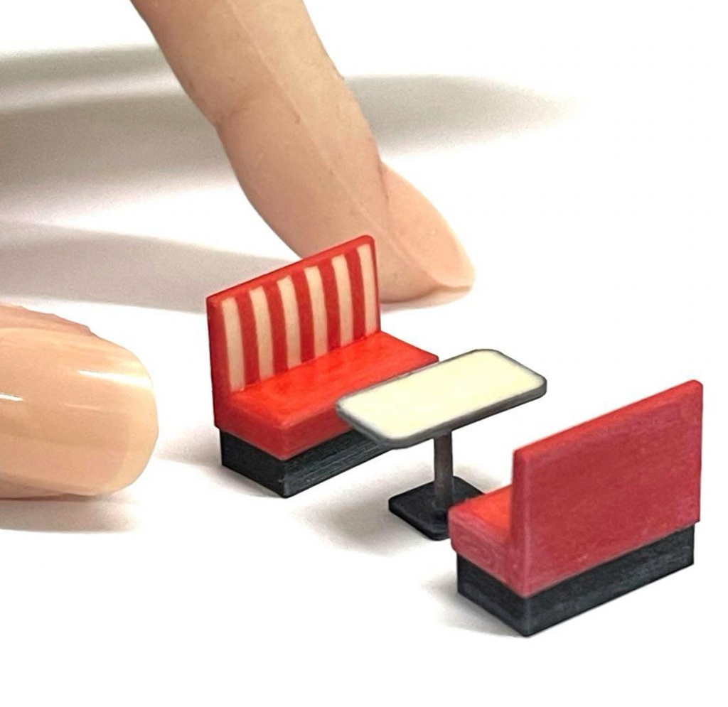 完成品 1/64 ミニチュア ダイナーのソファとテーブル ダイナー3点セット 家具 ジオラマに ミニカーに 住宅模型に ミニチュアイメージ