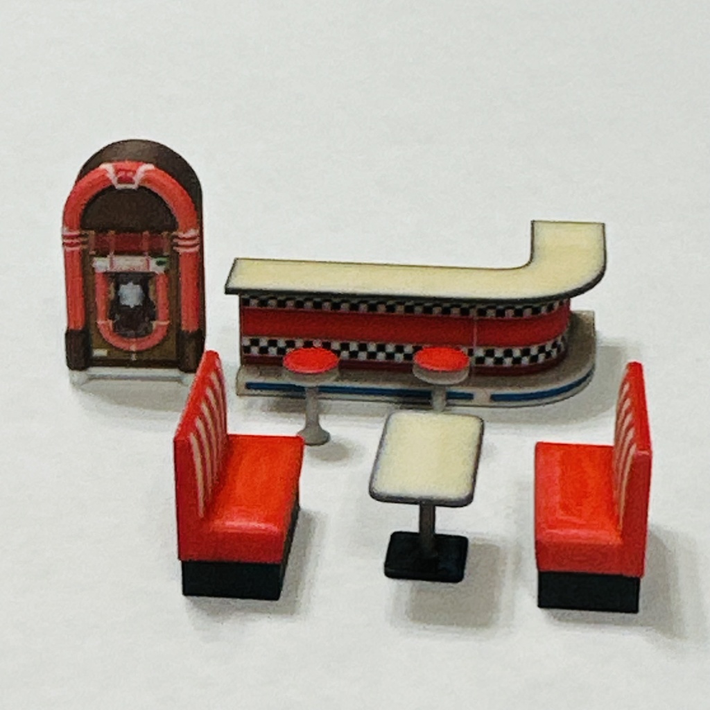 完成品 1/43 ダイナーセット ミニチュア フィギュアに ジオラマに ドールハウスに 住宅模型に ミニチュアイメージ フルカラー3Dプリンター