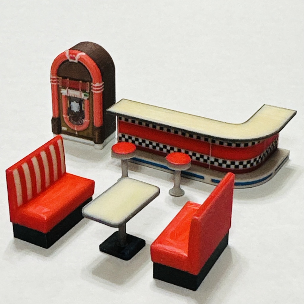 完成品 1/43 ダイナーセット ミニチュア フィギュアに ジオラマに ドールハウスに 住宅模型に ミニチュアイメージ フルカラー3Dプリンター