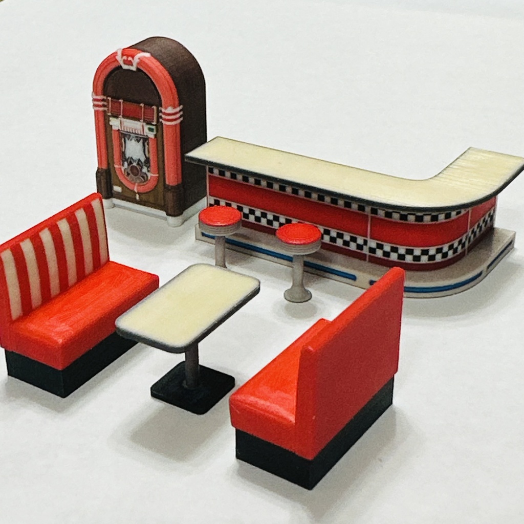 完成品 1/43 ダイナーセット ミニチュア フィギュアに ジオラマに ドールハウスに 住宅模型に ミニチュアイメージ フルカラー3Dプリンター