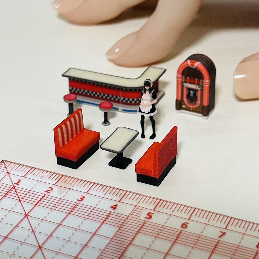 完成品 HOゲージ 1/80 ダイナーセット ミニチュア フィギュアに 鉄道模型 ジオラマ レイアウトに 3D フルカラー3D ミニチュアイメージ