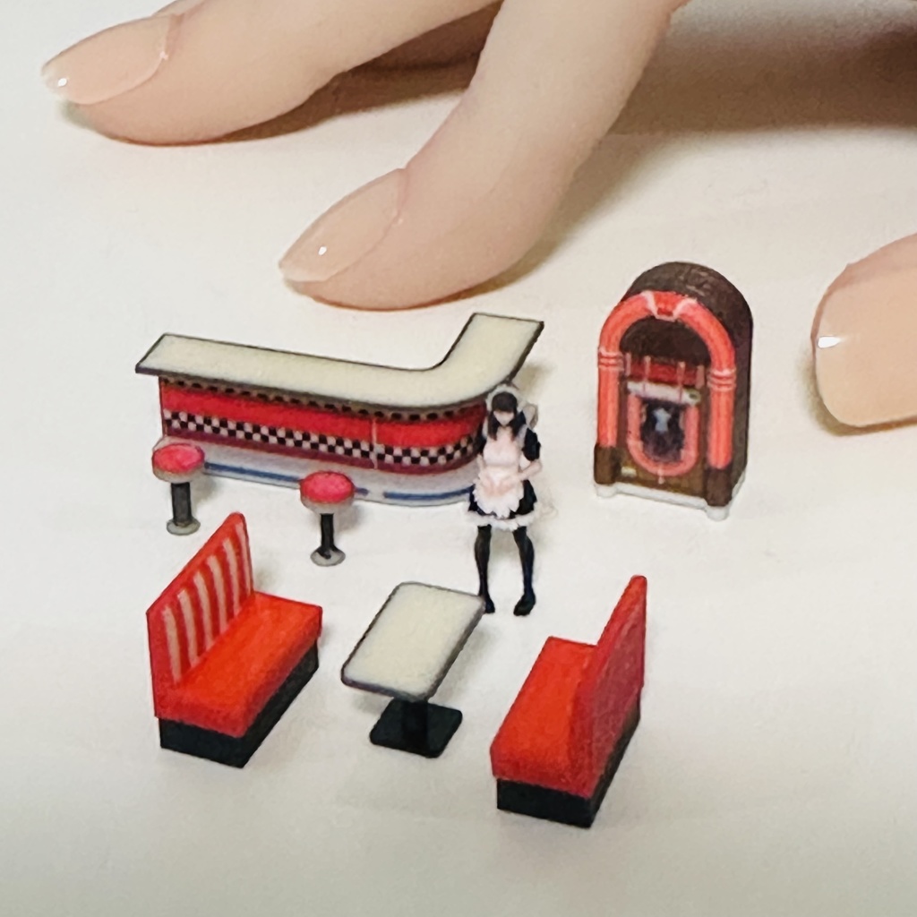 完成品 HOゲージ 1/80 ダイナーセット ミニチュア フィギュアに 鉄道模型 ジオラマ レイアウトに 3D フルカラー3D ミニチュアイメージ