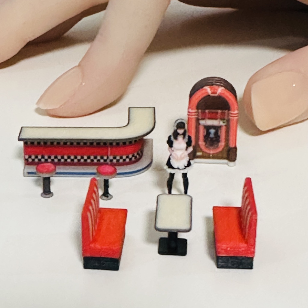 完成品 HOゲージ 1/80 ダイナーセット ミニチュア フィギュアに 鉄道模型 ジオラマ レイアウトに 3D フルカラー3D ミニチュアイメージ