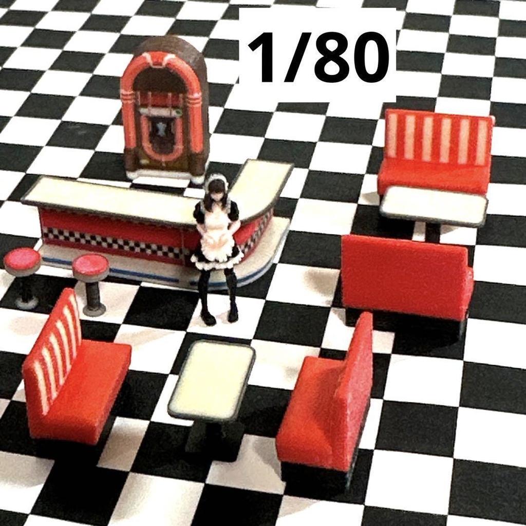 完成品 HOゲージ 1/80 ダイナーセット ミニチュア ジオラマ 鉄道模型 住宅模型 3D ミニチュアイメージ