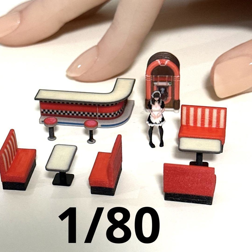 完成品 HOゲージ 1/80 ダイナーセット ミニチュア ジオラマ 鉄道模型 住宅模型 3D ミニチュアイメージ