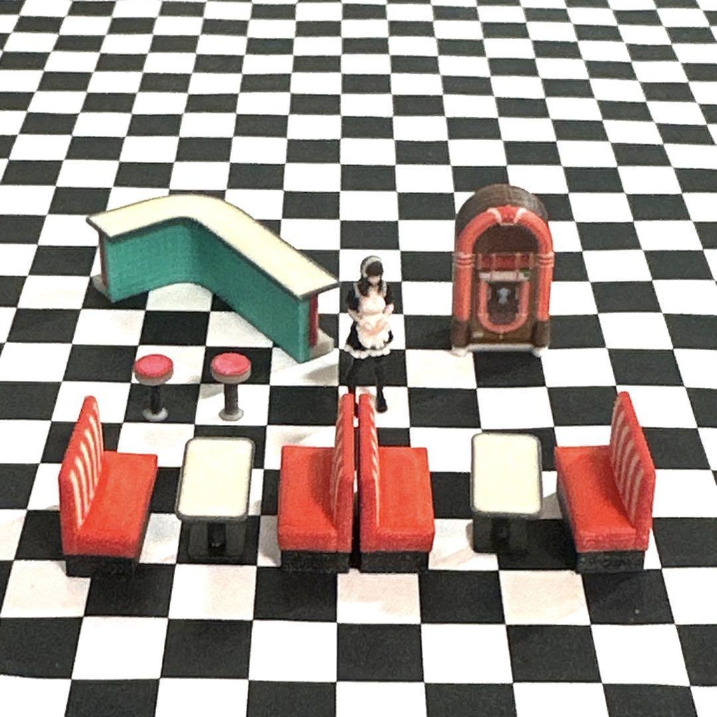 完成品 HOゲージ 1/80 ダイナーセット ミニチュア ジオラマ 鉄道模型 住宅模型 3D ミニチュアイメージ