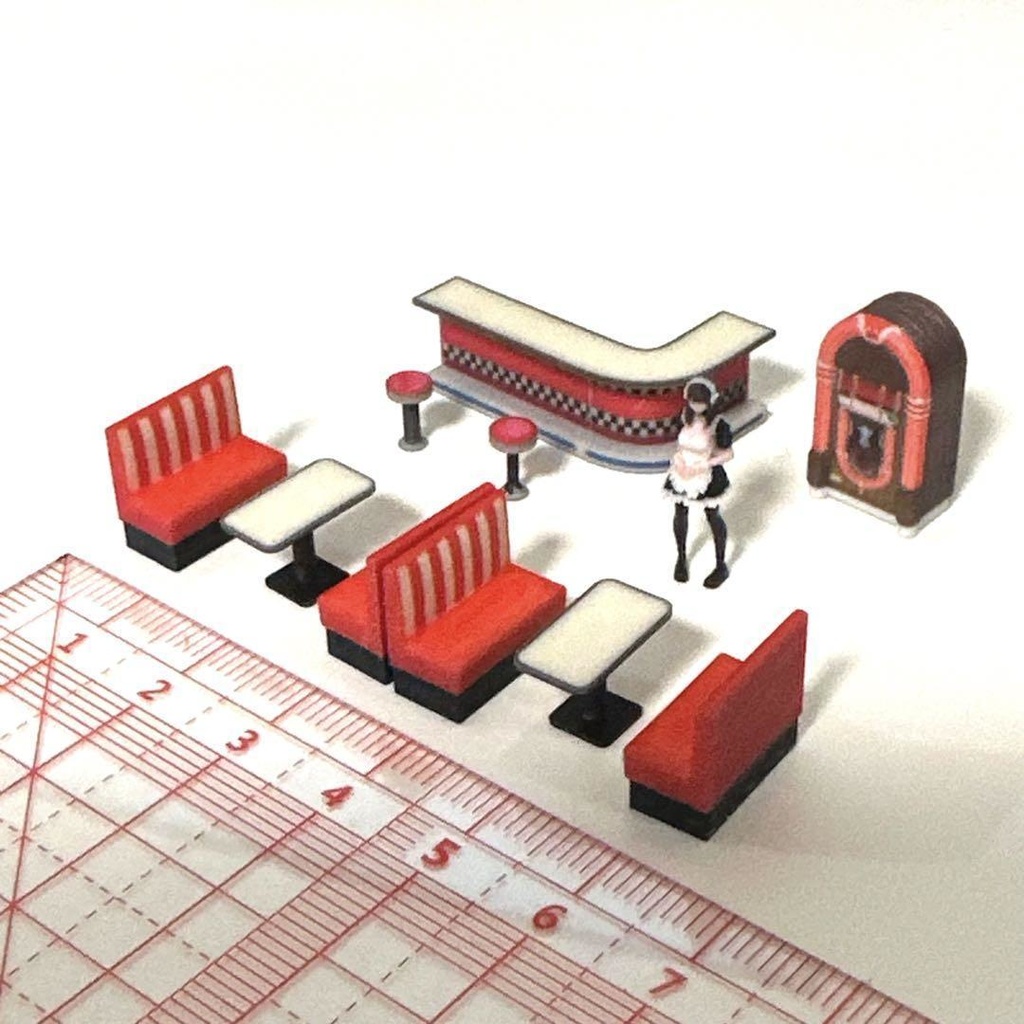 完成品 HOゲージ 1/80 ダイナーセット ミニチュア ジオラマ 鉄道模型 住宅模型 3D ミニチュアイメージ