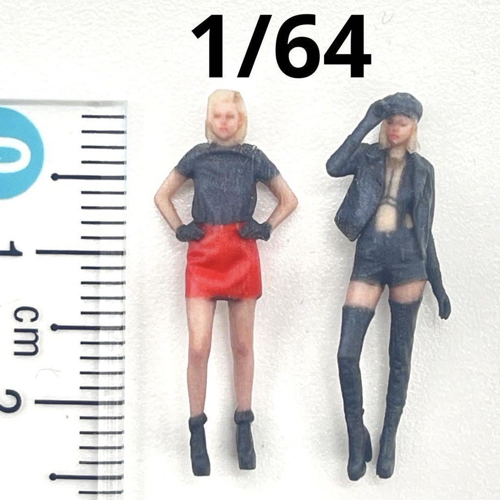 完成品 1/64 リオナ フィギュア2体 ミニチュア ミニカーに ジオラマに ミニチュアイメージ 3Dプリンター フルカラー