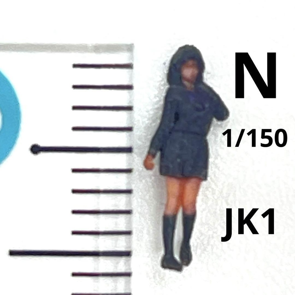 Nゲージ　1/150 JK1 女子高生　フィギュア　リアルフィギュア　ミニチュアイメージ　３D　鉄道模型　ジオラマ　レイアウト