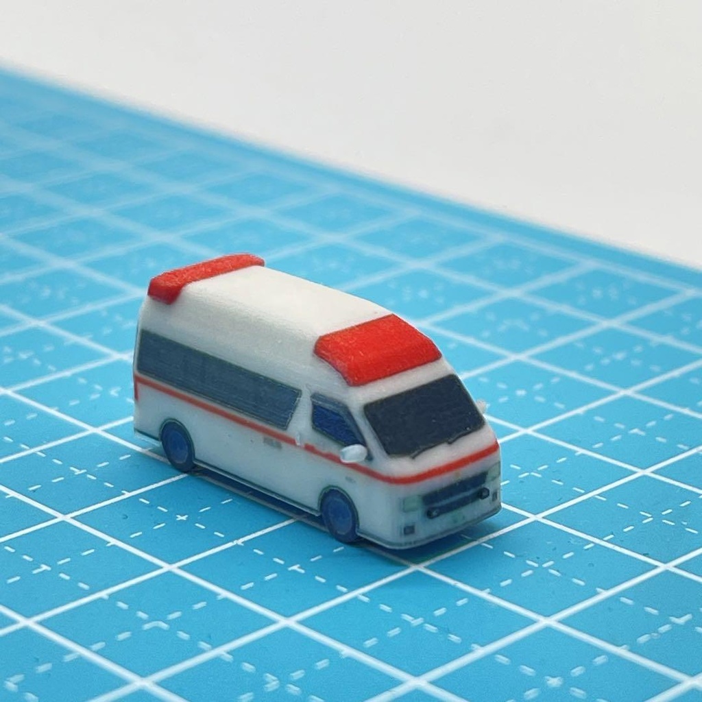 Zゲージ 1/220 救急車 ミニチュア ミニカー フィギュアに ジオラマに レイアウトに 住宅模型に 鉄道模型 3Dプリンター ミニチュアイメージ