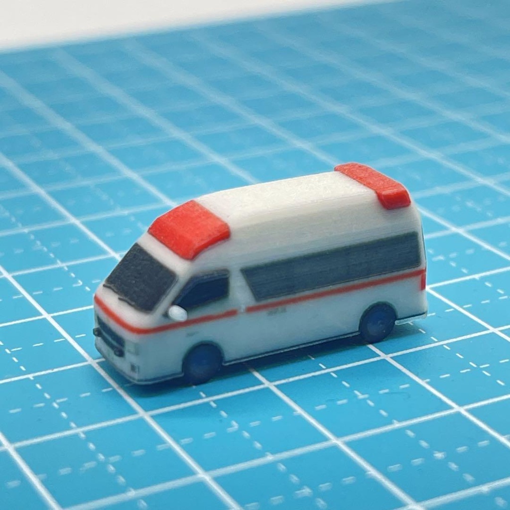 Zゲージ 1/220 救急車 ミニチュア ミニカー フィギュアに ジオラマに レイアウトに 住宅模型に 鉄道模型 3Dプリンター ミニチュアイメージ