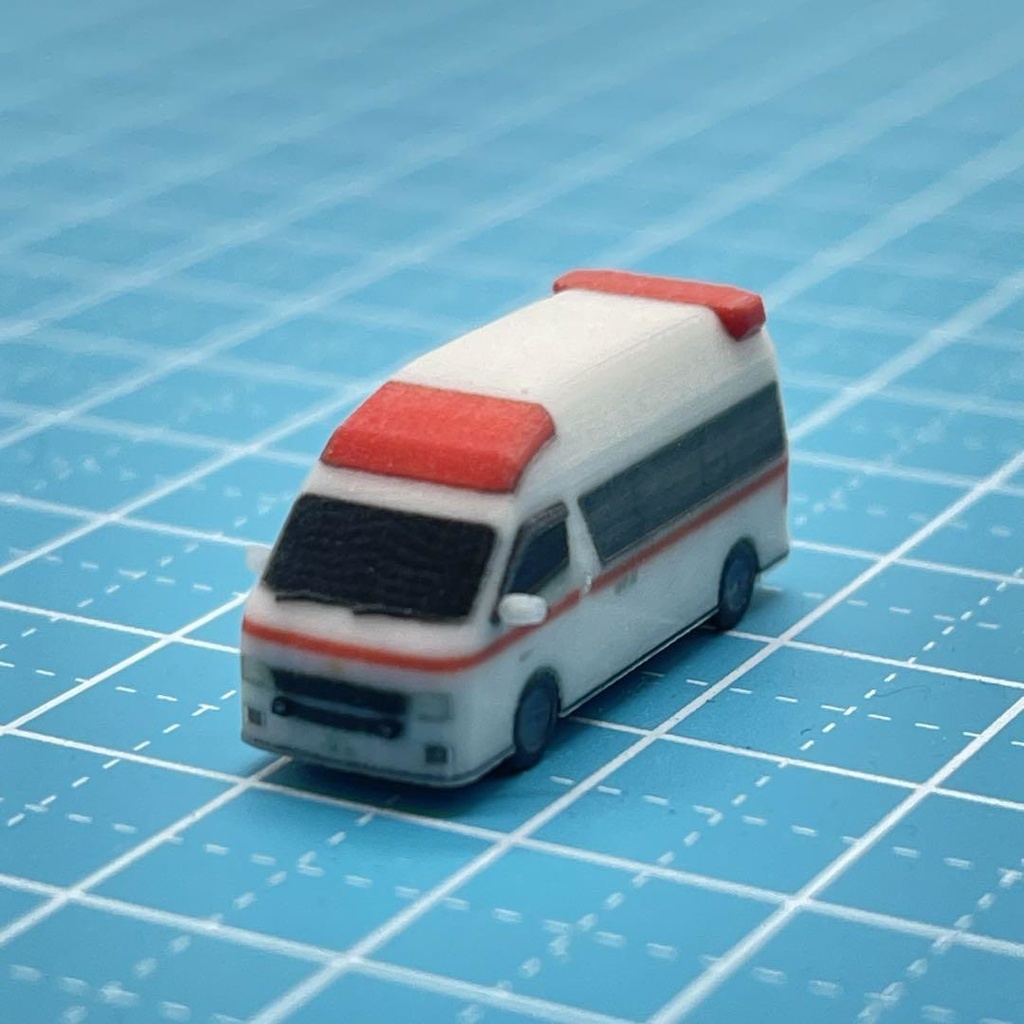 Zゲージ 1/220 救急車 ミニチュア ミニカー フィギュアに ジオラマに レイアウトに 住宅模型に 鉄道模型 3Dプリンター ミニチュアイメージ
