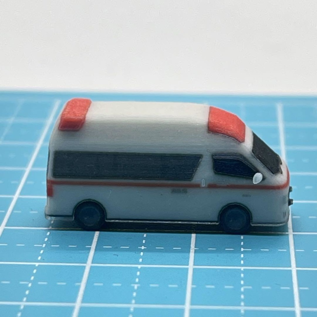 Zゲージ 1/220 救急車 ミニチュア ミニカー フィギュアに ジオラマに レイアウトに 住宅模型に 鉄道模型 3Dプリンター ミニチュアイメージ