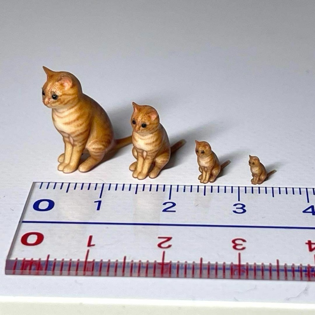 1/18 1/24 1/43 1/64 ミニチュア 猫 ネコ 茶トラ 4体 フィギュア リアルフィギュア ペットフィギュア 3D ミニチュアイメージ