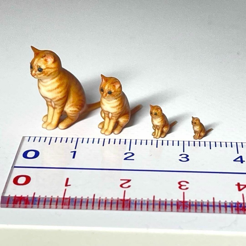 1/18 1/24 1/43 1/64 ミニチュア 猫 ネコ 茶トラ 4体 フィギュア リアルフィギュア ペットフィギュア 3D ミニチュアイメージ