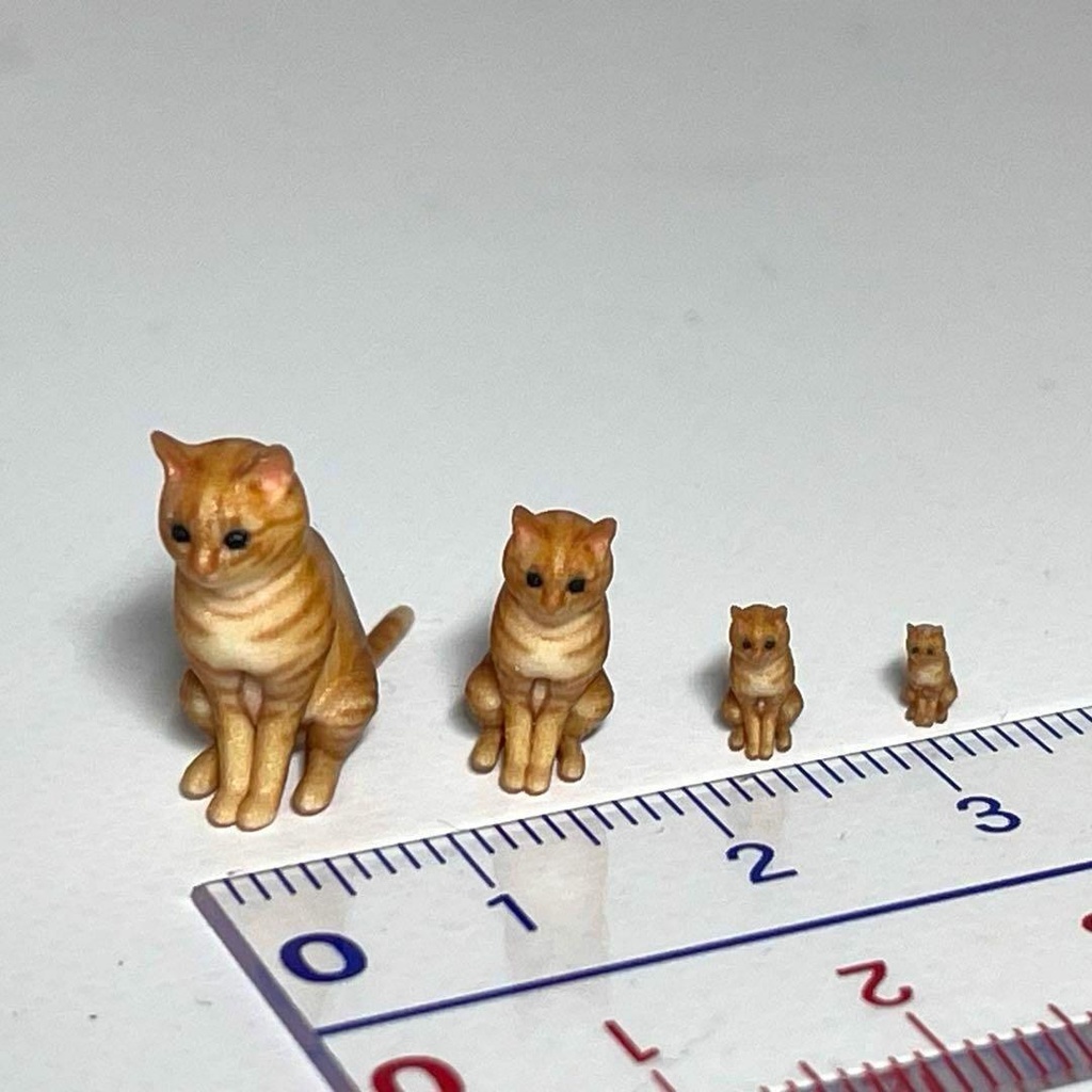 1/18 1/24 1/43 1/64 ミニチュア 猫 ネコ 茶トラ 4体 フィギュア リアルフィギュア ペットフィギュア 3D ミニチュアイメージ