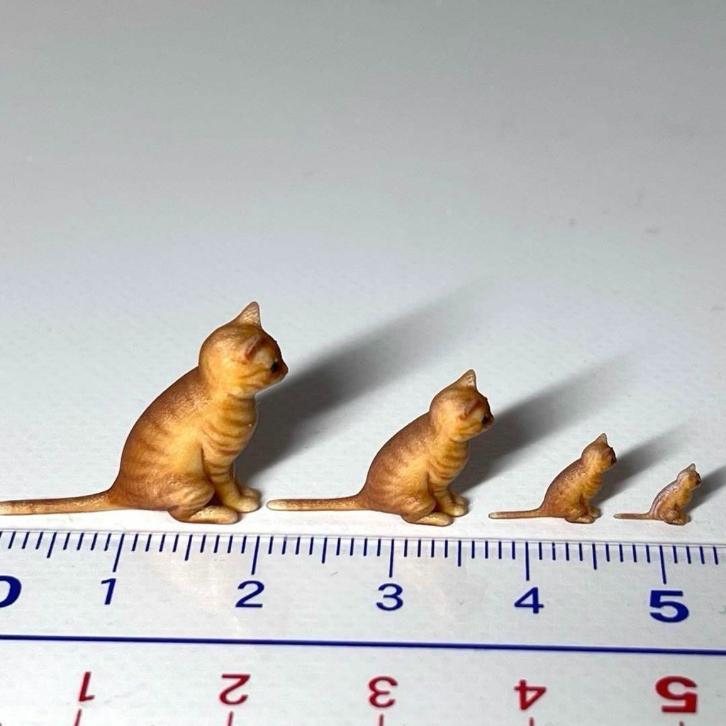 1/18 1/24 1/43 1/64 ミニチュア 猫 ネコ 茶トラ 4体 フィギュア リアルフィギュア ペットフィギュア 3D ミニチュアイメージ