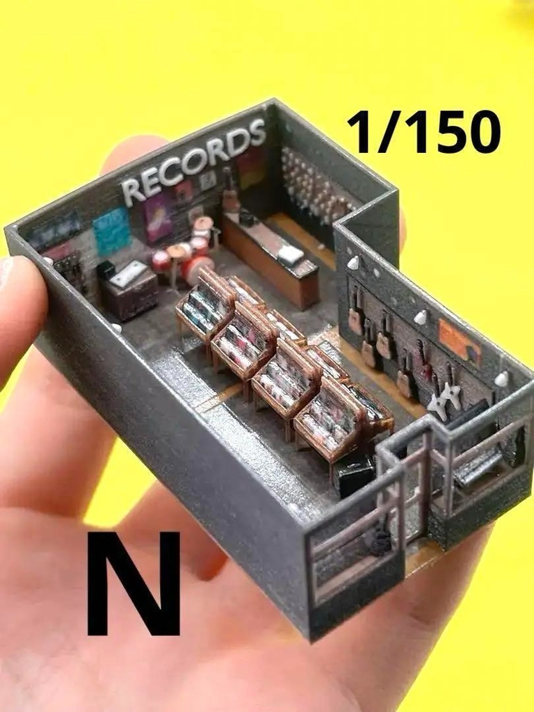 Nゲージ 1/150 レコードショップ ミニチュア ジオラマ ジオコレに 住宅模型 ストラクチャー 3D ドールハウス 3Dプリンター ミニチュアイメージ