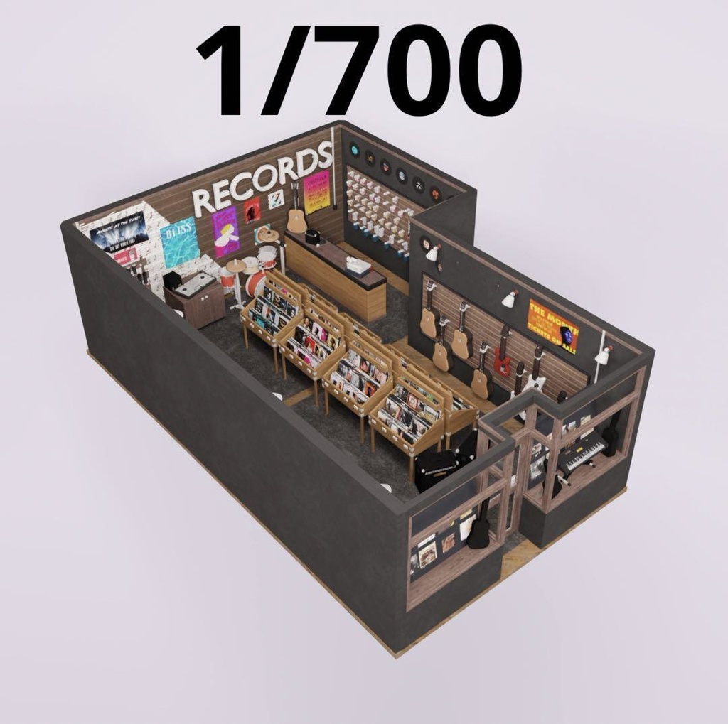 1/700 レコードショップ　ミニチュア　建物　ストラクチャー　住宅模型　ジオラマ　ミニチュアイメージ　３D