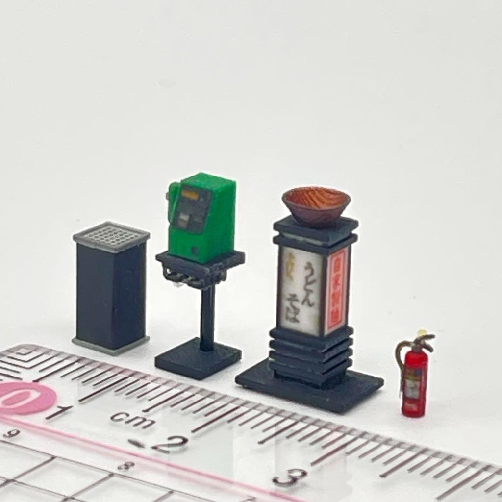 HOゲージ 1/80 ミニチュア 灰皿 電話 そば屋看板 消火器 ジオラマに 鉄道模型 ミニチュアイメージ 3D
