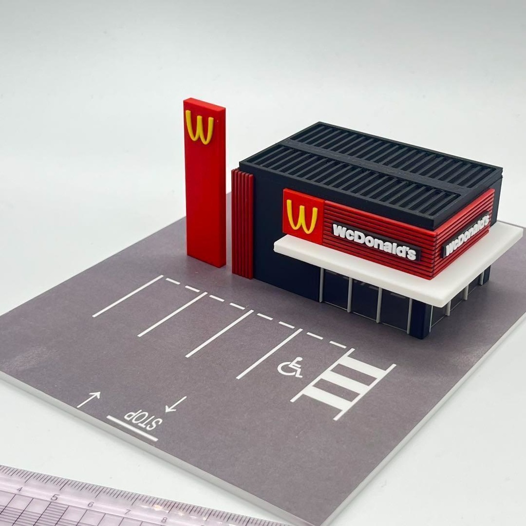 Nゲージ　1/150 　ワクドナルド　3Ⅾ　店舗　建物　駐車場　ジオラマ　レイアウトに　鉄道模型　住宅模型　完成品　ドールハウス　建築模型　ミニチュアイメージ