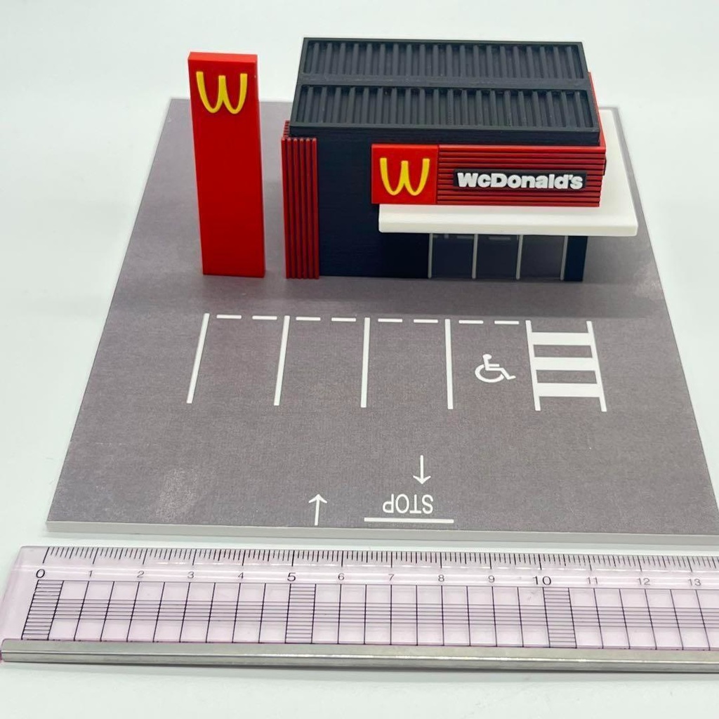 Nゲージ　1/150 　ワクドナルド　3Ⅾ　店舗　建物　駐車場　ジオラマ　レイアウトに　鉄道模型　住宅模型　完成品　ドールハウス　建築模型　ミニチュアイメージ