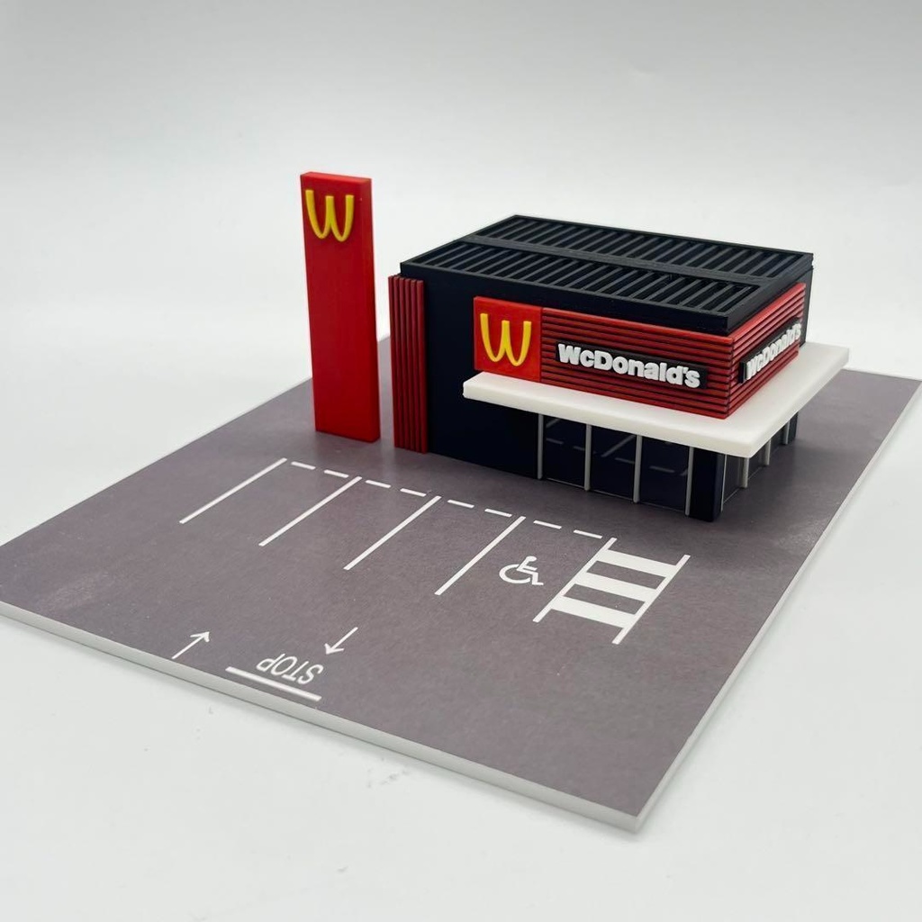 Nゲージ　1/150 　ワクドナルド　3Ⅾ　店舗　建物　駐車場　ジオラマ　レイアウトに　鉄道模型　住宅模型　完成品　ドールハウス　建築模型　ミニチュアイメージ