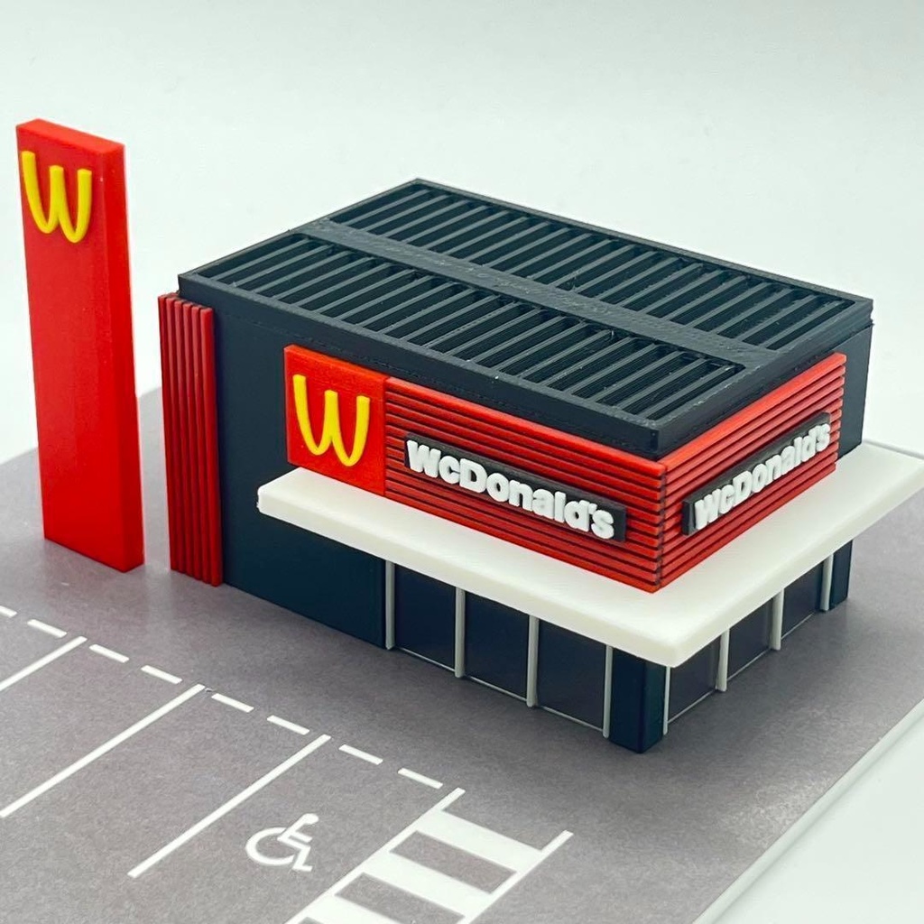 Nゲージ　1/150 　ワクドナルド　3Ⅾ　店舗　建物　駐車場　ジオラマ　レイアウトに　鉄道模型　住宅模型　完成品　ドールハウス　建築模型　ミニチュアイメージ