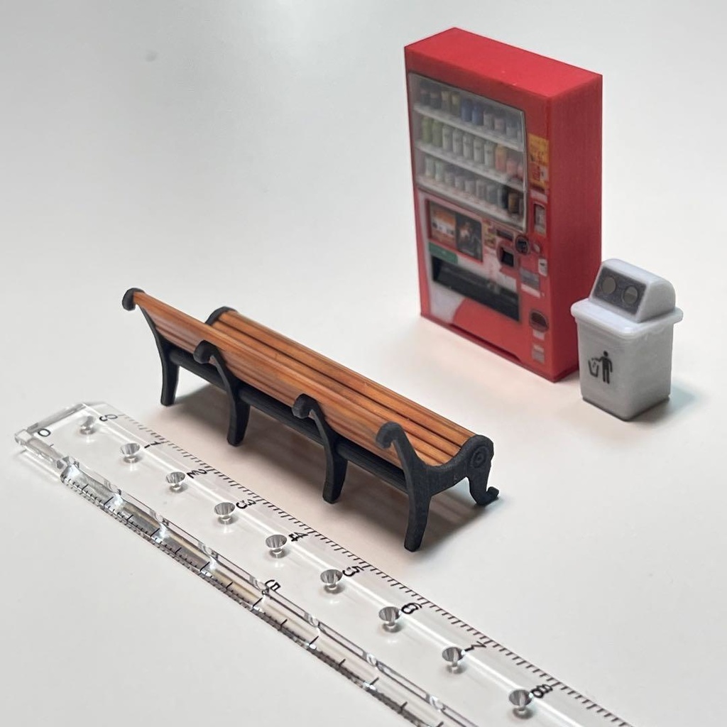1/43 ミニチュア 自販機 空き缶入れ ベンチ 飲み物立体 立体自販機 ジオラマ ミニカーに 住宅模型 ミニチュアイメージ 3D