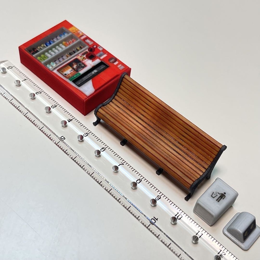 1/43 ミニチュア 自販機 空き缶入れ ベンチ 飲み物立体 立体自販機 ジオラマ ミニカーに 住宅模型 ミニチュアイメージ 3D