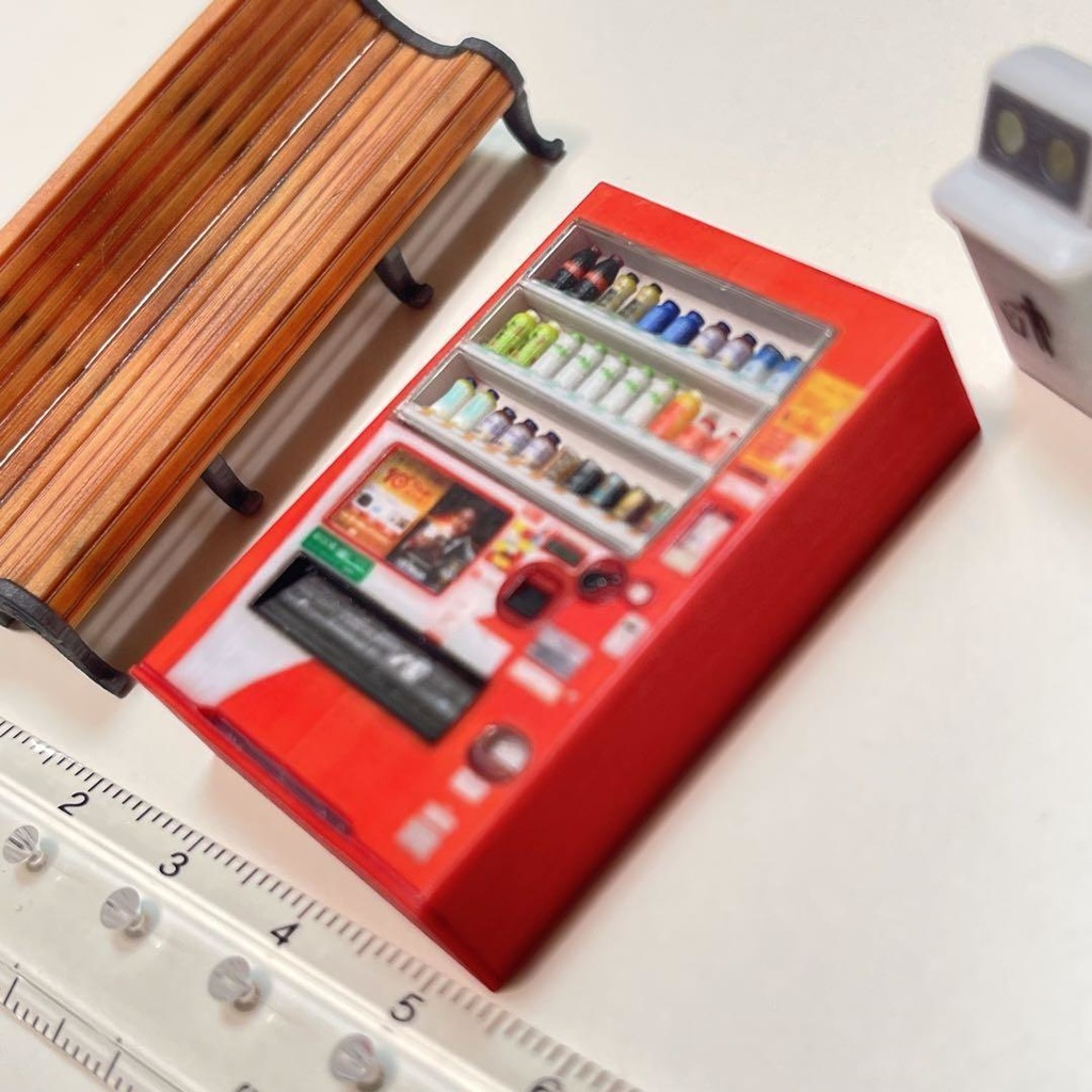 1/43 ミニチュア 自販機 空き缶入れ ベンチ 飲み物立体 立体自販機 ジオラマ ミニカーに 住宅模型 ミニチュアイメージ 3D