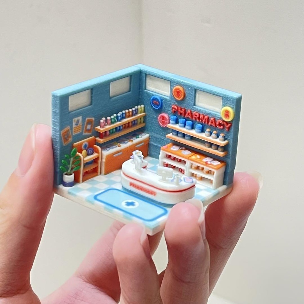 ミニチュア ミニミニドールハウス ドールハウス 住宅模型 薬局 HOゲージ 完成品 ジオラマ フィギュアに 3D ミニチュアイメージ