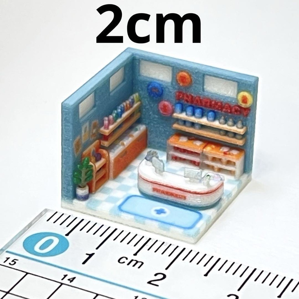 2cm ミニチュア　薬局　ドールハウス　ミニミニドールハウス　住宅模型　ジオラマ　３D　リカちゃんに　シルバニアに　ミニチュアイメージ