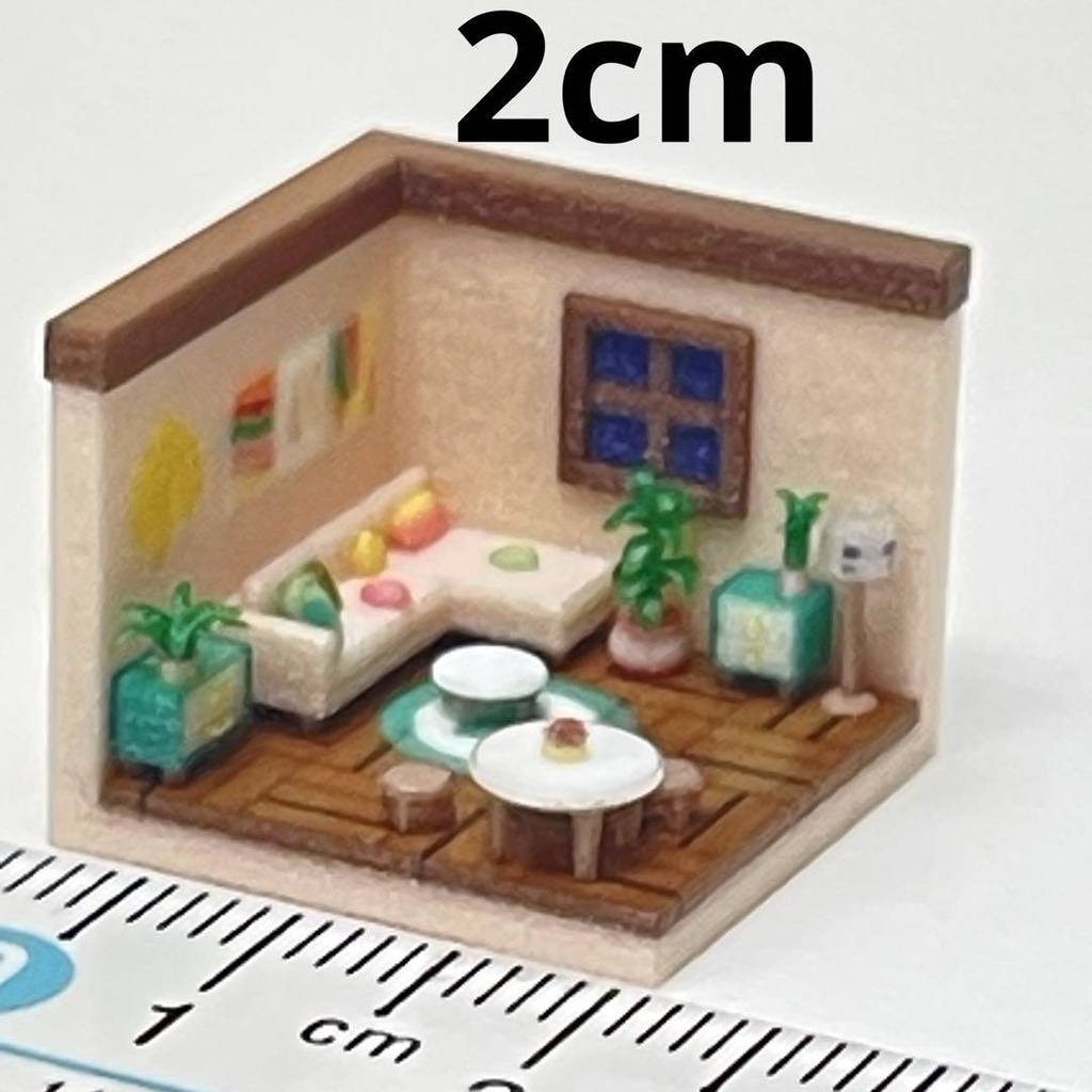 2cm ミニチュア　リビングルーム　ミニミニドールハウス　ジオラマ　住宅模型　ミニチュアイメージ　３D