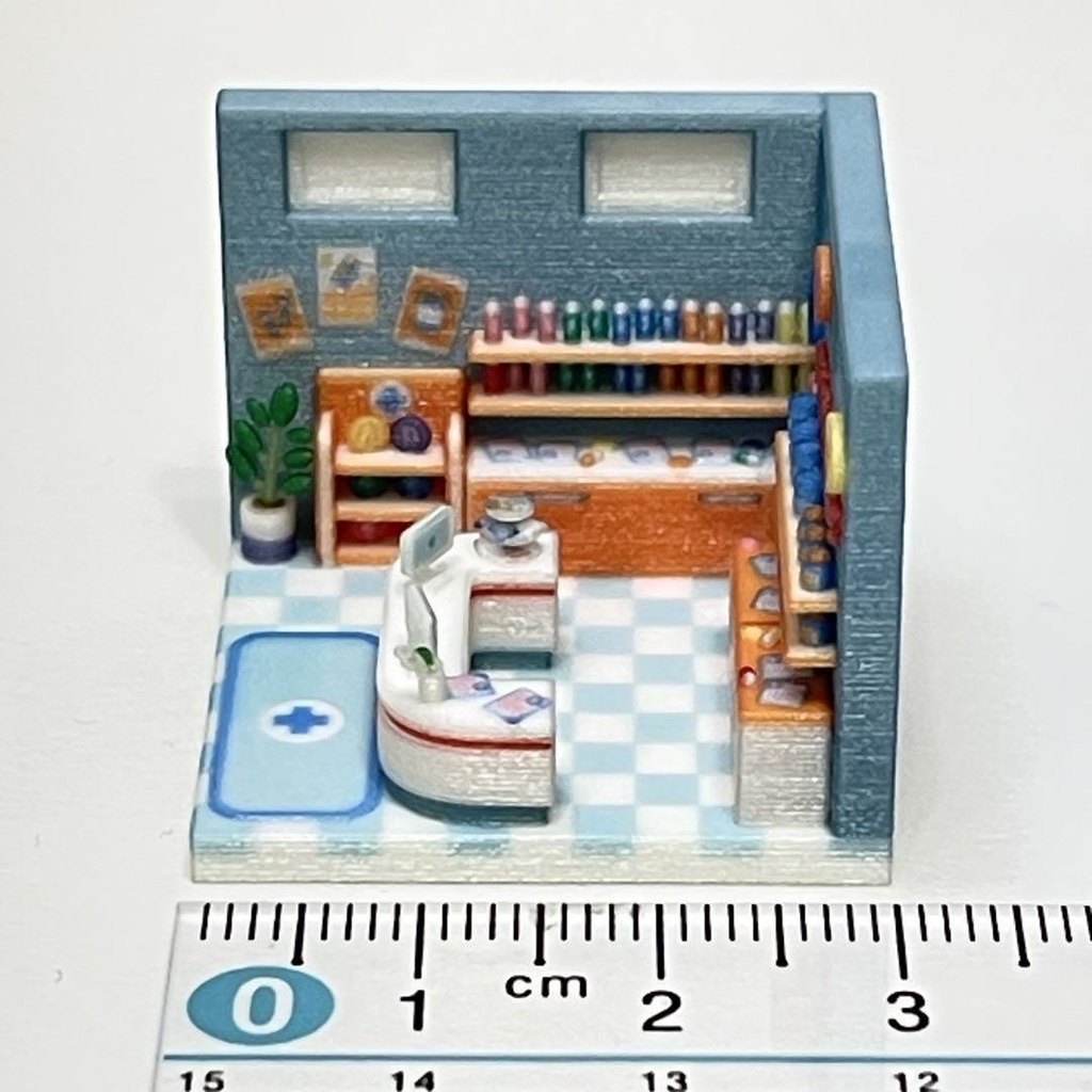 3cm ミニチュア 薬局 ミニミニドールハウス ジオラマ 住宅模型 完成品 ミニチュアイメージ フィギュアに