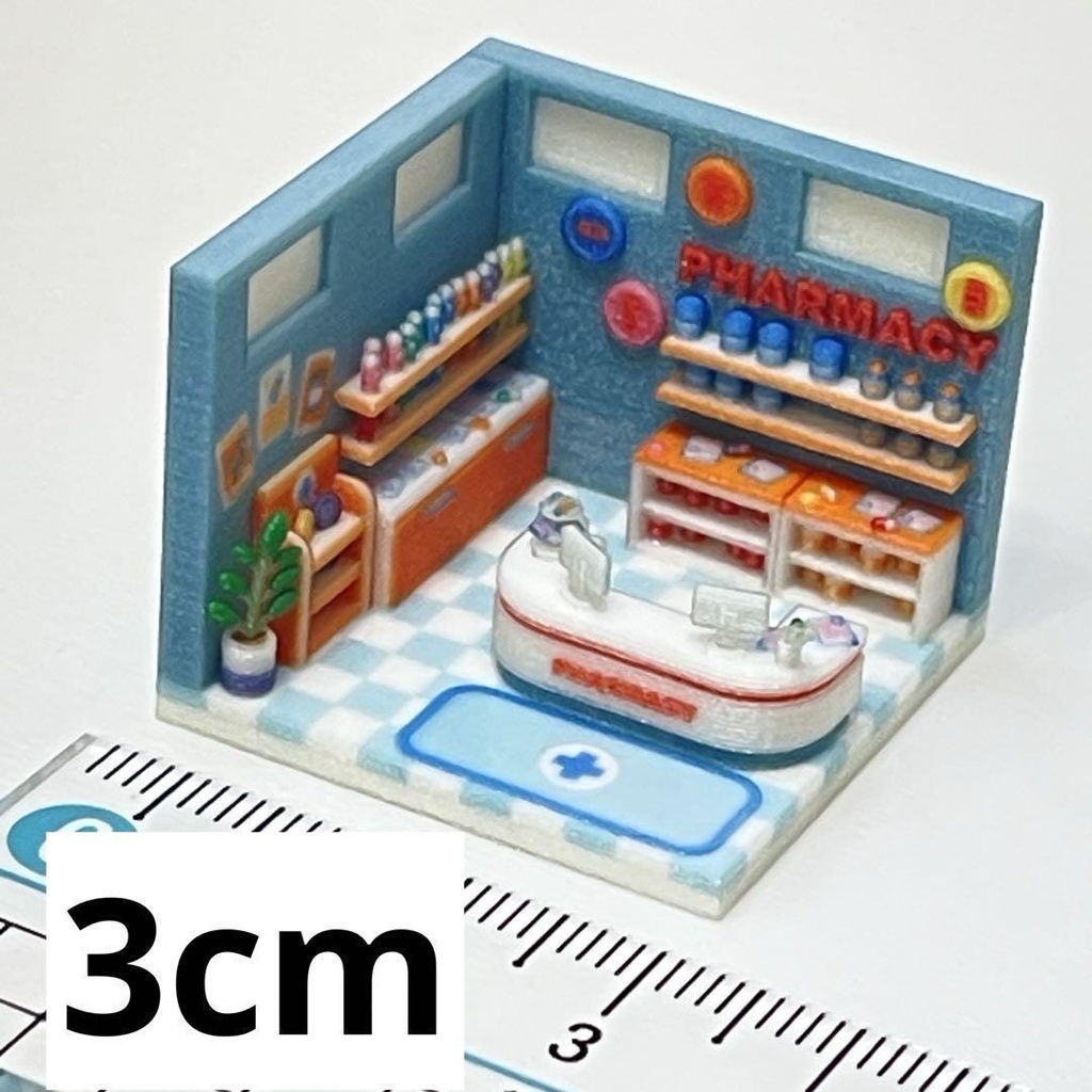 3cm ミニチュア 薬局 ミニミニドールハウス ジオラマ 住宅模型 完成品 ミニチュアイメージ フィギュアに
