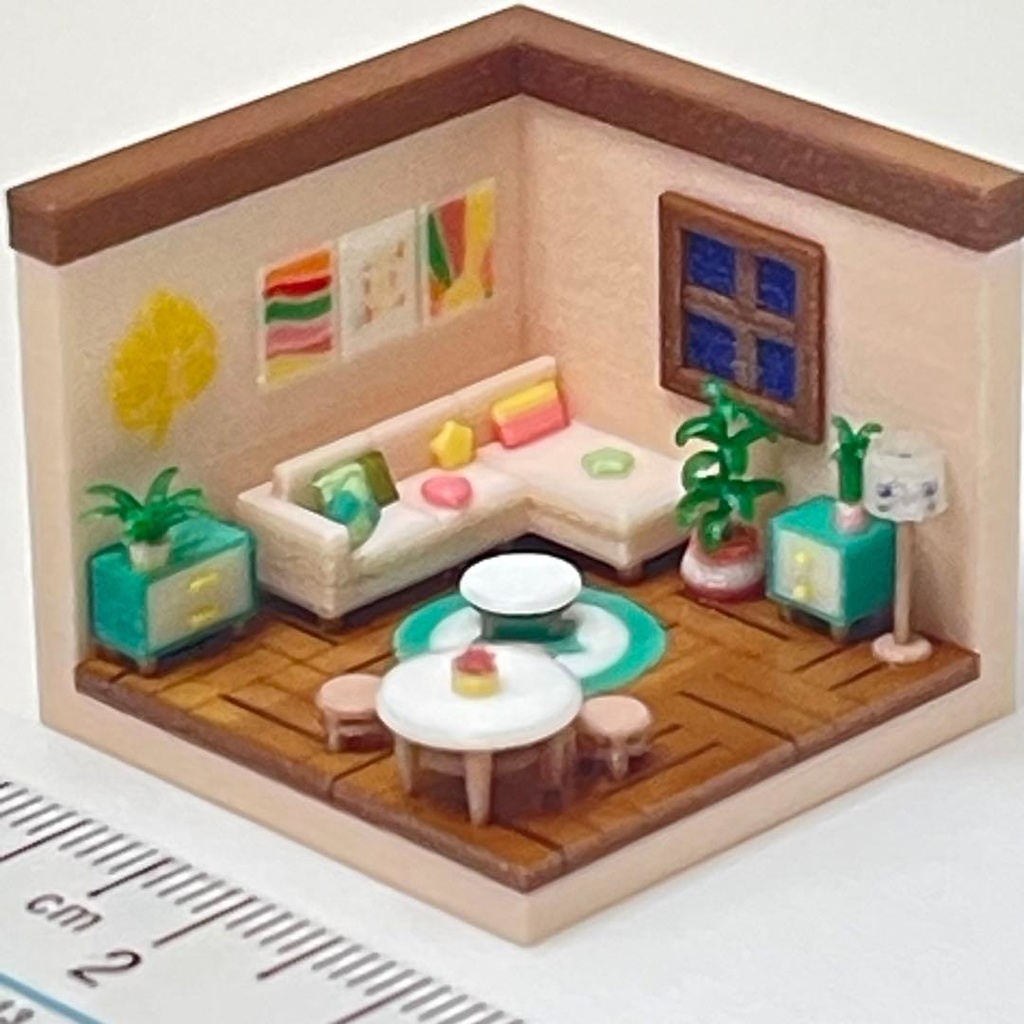 3cm ミニチュア リビングルーム 住宅模型 ドールハウス ミニミニドールハウス 完成品 フィギュアに ミニチュアイメージ 3D ジオラマ