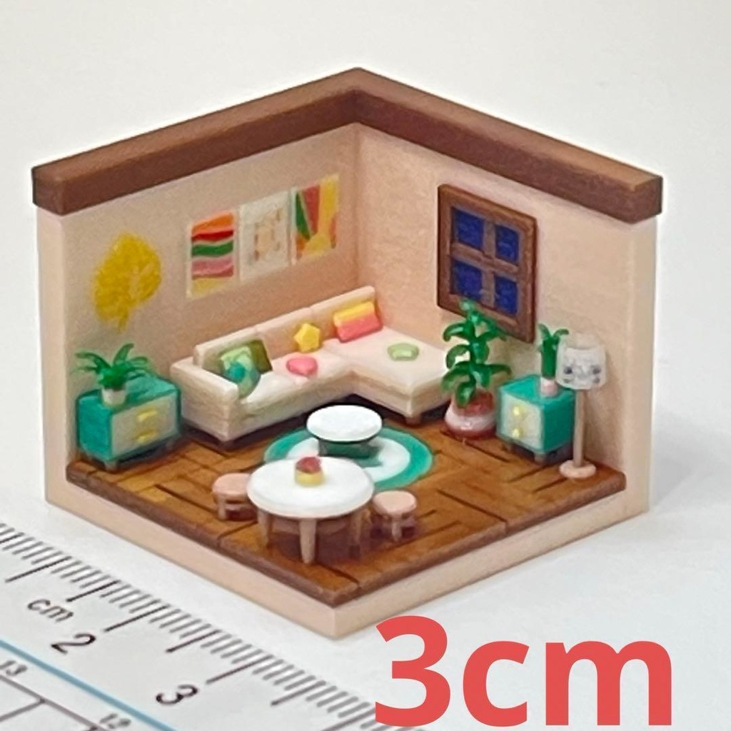 3cm ミニチュア　リビングルーム　住宅模型　ドールハウス　ミニミニドールハウス　完成品　フィギュアに　ミニチュアイメージ　３D 　ジオラマ