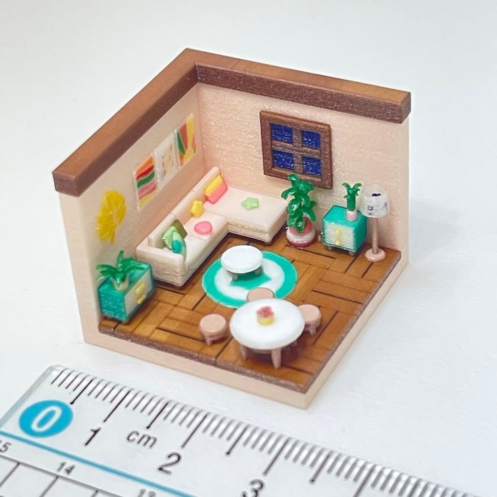 3cm ミニチュア リビングルーム 住宅模型 ドールハウス ミニミニドールハウス 完成品 フィギュアに ミニチュアイメージ 3D ジオラマ