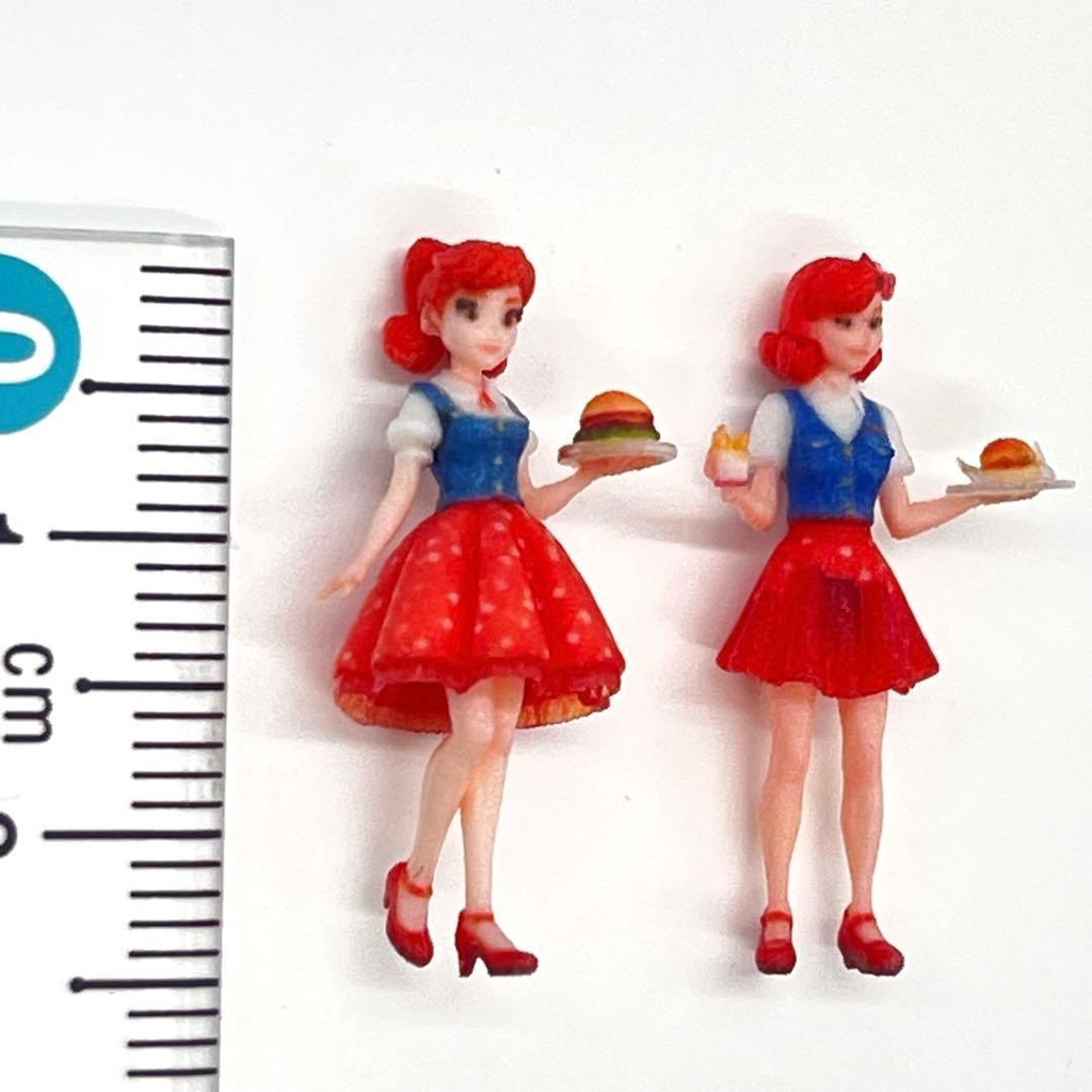 1/64 ウェイトレス フィギュア2体 完成品 リアルフィギュア ミニチュア ミニカー ジオラマ 住宅模型 3D 美少女 ミニチュアイメージ