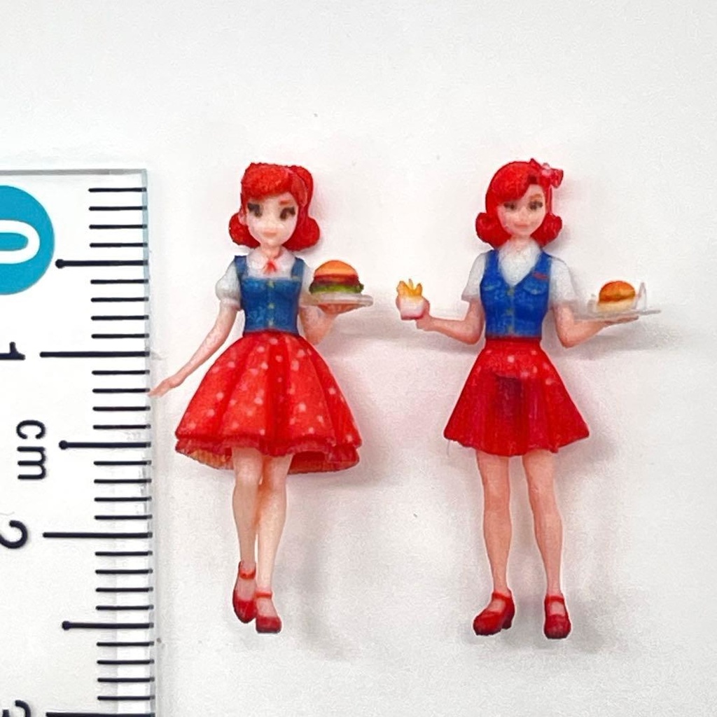 1/64 ウェイトレス フィギュア2体 完成品 リアルフィギュア ミニチュア ミニカー ジオラマ 住宅模型 3D 美少女 ミニチュアイメージ